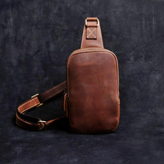 Handmade Leather Mens Cool Chest Bag Sling Bag Crossbody Bag Travel Bag Hiking Bag for men