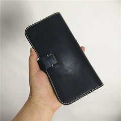 [On Sale] Handmade Vintage Mens Leather Long Wallets Bifold Long Wallet for Men