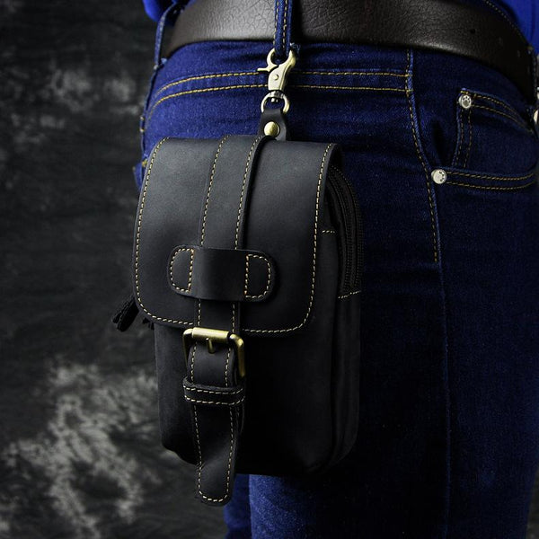 Leather Belt Pouch Mens Small Cases Waist Bag Hip Pack Belt Bag Fanny Pack Bumbag for Men - imessengerbags