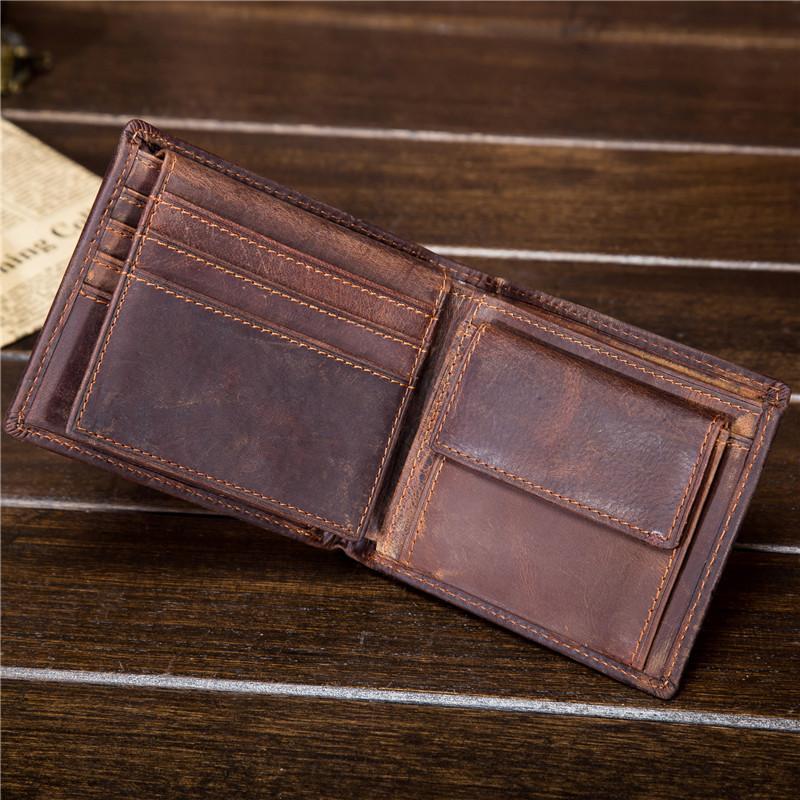 Handmade Leather Mens Cool Slim Leather Wallet Card Wallet Holders Men Small Wallets Bifold for Men - imessengerbags