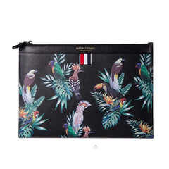 Handmade Leather Mens Clutch Birds Cool Slim Wallet Zipper Clutch Wristlet Wallet for Men