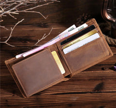 Handmade Leather Mens Cool Slim Leather Wallet Card Wallet Holders Men Small Wallets Bifold for Men - imessengerbags