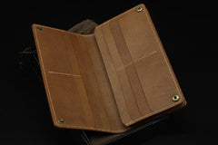 Handmade Leather Tooled Shakya Muni Buddhism Mens Long Wallet Cool Leather Wallet Clutch Wallet for Men - imessengerbags