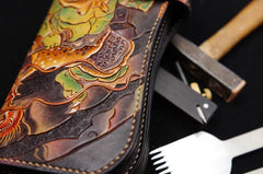 Handmade Leather Tooled Thunder God Mens Chain Biker Wallet Cool Leather Wallet With Chain Wallets for Men - imessengerbags