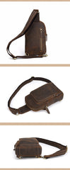 Vintage Mens Leather One Shoulder Backpacks Chest Bag Sling Bags Sling Crossbody Bags For Men