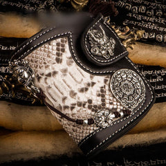 Handmade Leather Biker Wallet Mens Cool Short Chain Wallet Trucker Wallet with Chain