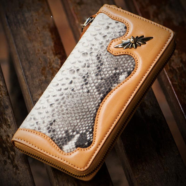 Handmade Leather Mens Chain Biker Wallet Cool Leather Wallet Long Clutch Wallets for Men - imessengerbags