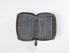 Handmade Leather Mens Cool Slim Leather Zipper Wallet Men Small Wallets Bifold for Men - imessengerbags