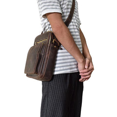 Handmade Leather Mens Cool Small Messenger Bag iPad Bag Chest Bag Bike Bag Cycling Bag for men