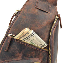 Handmade Leather Mens Cool Chest Bag Sling Bag Crossbody Bag Travel Bag Hiking Bag for men - imessengerbags