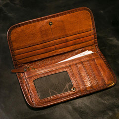 Handmade Leather Mens Chain Biker Wallet Cool Leather Wallet Long Phone Wallets for Men