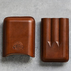 Cool Brown Leather Mens 3pcs Cigar Case Cool Custom Leather Cigar Case for Men