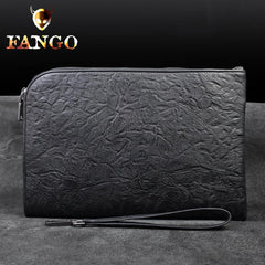 Handmade Leather Black Mens Clutch Cool Slim Wallet Zipper Clutch Wristlet Wallet for Men