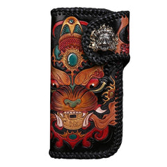 Handmade Leather Monster Mens Chain Biker Wallet Cool Leather Wallet Long Phone Wallets for Men