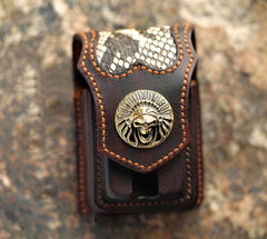 Vintage Leather Mens Skull Cool Cigarette Holder Case with lighter Holder for Men - imessengerbags