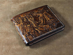 Handmade Leather Tooled TheWalkingDead Mens billfold Wallet Cool Leather Wallet Slim Wallet for Men - imessengerbags