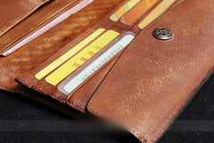 Handmade Leather Mens Cool Long Leather Wallet Card Wallet Clutch Wristlet Wallet for Men - imessengerbags