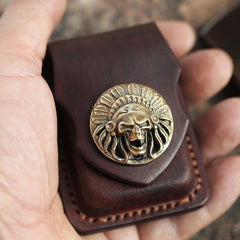 Cool Mens Leather Indian Zippo Lighter Cases with Loop Zippo lighter Holder with clips - imessengerbags