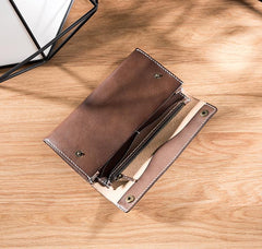 Handmade Leather Mens Clutch Wallet Cool Leather Wallet Long Phone Wallets for Men