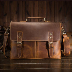 Cool Leather Mens Briefcase Business Briefcase Vintage Shoulder Bag HandBags for men