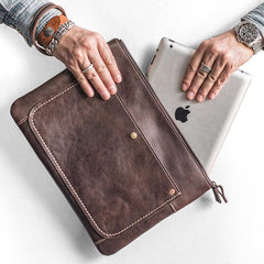 Handmade Leather Mens Cool Long Leather ipad bag Bifold Clutch Wallet for Men