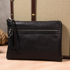Leather Mens Clutch Wristlet Bag Brown Shoulder Bag Zipper Clutch for Men