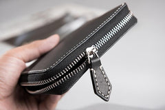 Handmade Leather Mens Cool Slim Leather Zipper Wallet Men Small Wallets Bifold for Men - imessengerbags