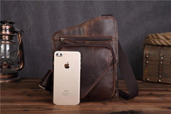 Genuine Leather Mens Cool Chest Bag Sling Bag Crossbody Bag Travel Bag Hiking Bag for men