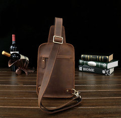 Vintage Leather Mens Sling Shoulder Bags Sling Bag Chest Bag Sling Backpack for men - imessengerbags
