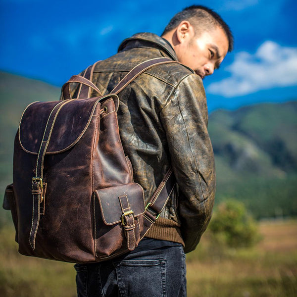 Handmade Leather Vintage Coffee Mens Cool Leather Backpack Travel Bag for men - imessengerbags