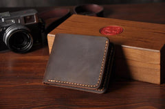 Handmade Leather Mens Cool Slim Leather Wallet Men Small Wallets Bifold for Men - imessengerbags