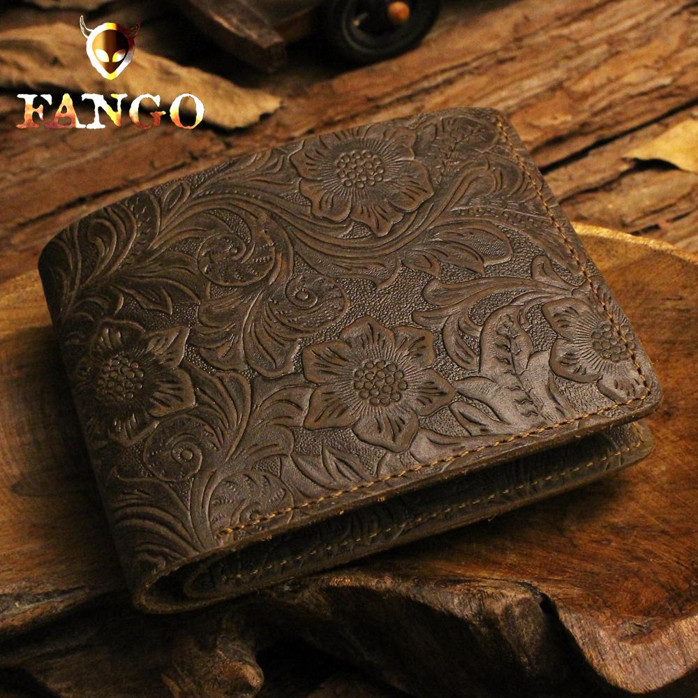 Handmade Leather Floral Mens Cool Slim Leather Wallet Men billfold Wallets Bifold for Men - imessengerbags