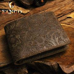 Handmade Leather Floral Mens Cool Slim Leather Wallet Men billfold Wallets Bifold for Men - imessengerbags