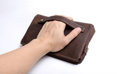 Genuine Leather Mens Cool Long Leather Wallet Zipper Clutch Wristlet Wallet for Men - imessengerbags
