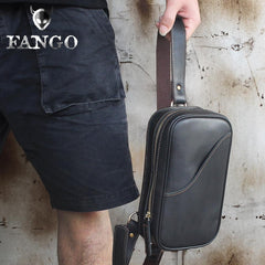 Genuine Leather Mens Cool Chest Bag Sling Bag Crossbody Bag Travel Bag Hiking Bag for men