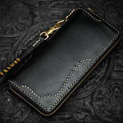 Handmade Leather Black Chain Wallet Mens Biker Wallet Cool Leather Wallet Long Phone Wallets for Men