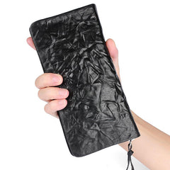 Handmade Leather Mens Cool Long Leather Wallet Zipper Clutch Wallet for Men - imessengerbags