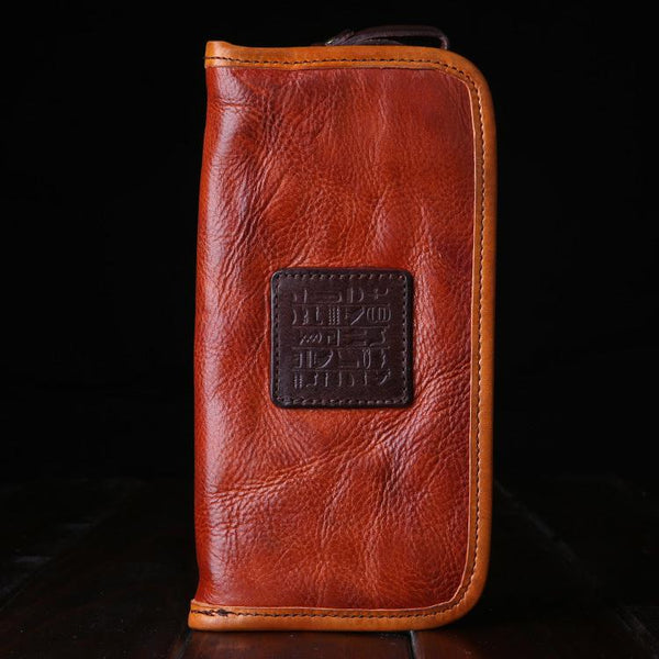 Handmade Leather Mens Clutch Wallet Cool Leather Wallet Long Phone Wallets for Men - imessengerbags