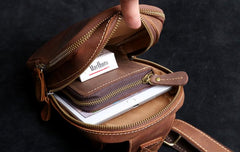 Handmade Leather Mens Cool Chest Bag Sling Bag Crossbody Bag Travel Bag Hiking Bag for men - imessengerbags