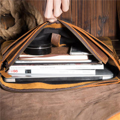 Vintage Brown Leather Mens Briefcase 13inch Laptop Bag Business Bag Handbag For Men - imessengerbags