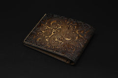 Handmade Leather Tooled Henna Floral Mens billfold Wallet Cool Leather Wallet Slim Wallet for Men - imessengerbags