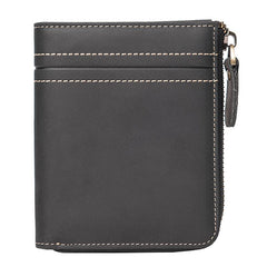 Handmade Leather Mens Cool Slim Leather Zipper Wallet Men Small Wallets Bifold for Men - imessengerbags