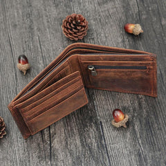 Handmade Leather Mens Cool Slim Leather Wallet Card Wallet Holders Men Small Wallets Trifold for Men - imessengerbags