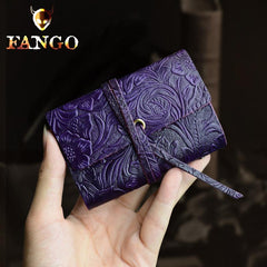 Handmade Leather Floral Mens Cool Short Wallet Card Holder Small Card Slim Wallets for Men - imessengerbags