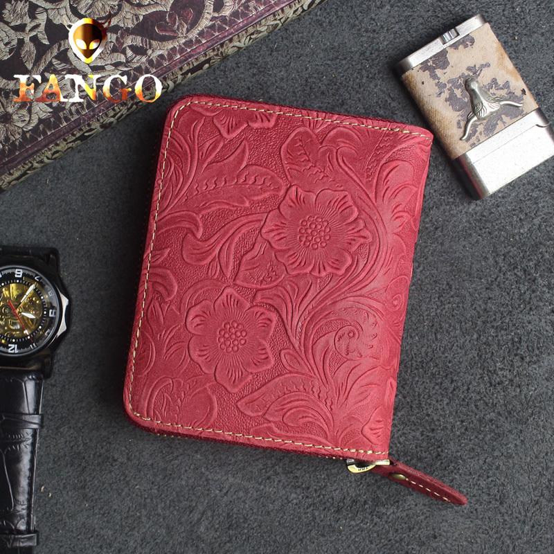 Handmade Leather Floral Mens Zipper Cool billfold Wallet Card Holder Small Card Slim Wallets for Men - imessengerbags