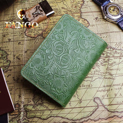 Handmade Leather Floral Mens Cool Travel Short Wallet Passport Card Holder Small Card Slim Wallets for Men - imessengerbags