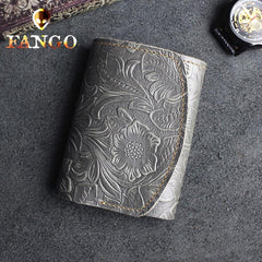 Handmade Leather Floral Mens Trifold Cool billfold Wallet Card Holder Small Card Slim Wallets for Men - imessengerbags