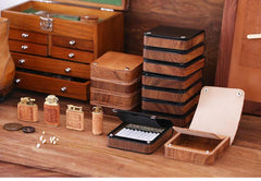 Handmade Wooden Black Leather Mens 20pcs Cigarette Case Cool Custom Cigarette Holder for Men