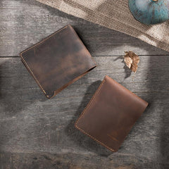 Handmade Leather Mens Cool Slim Leather Wallet Men Small Wallets Bifold for Men - imessengerbags