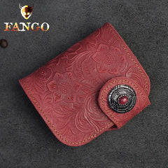 Handmade Leather Floral Mens Cool Biker Wallet Leather Wallet Men billfold Wallets Bifold for Men - imessengerbags